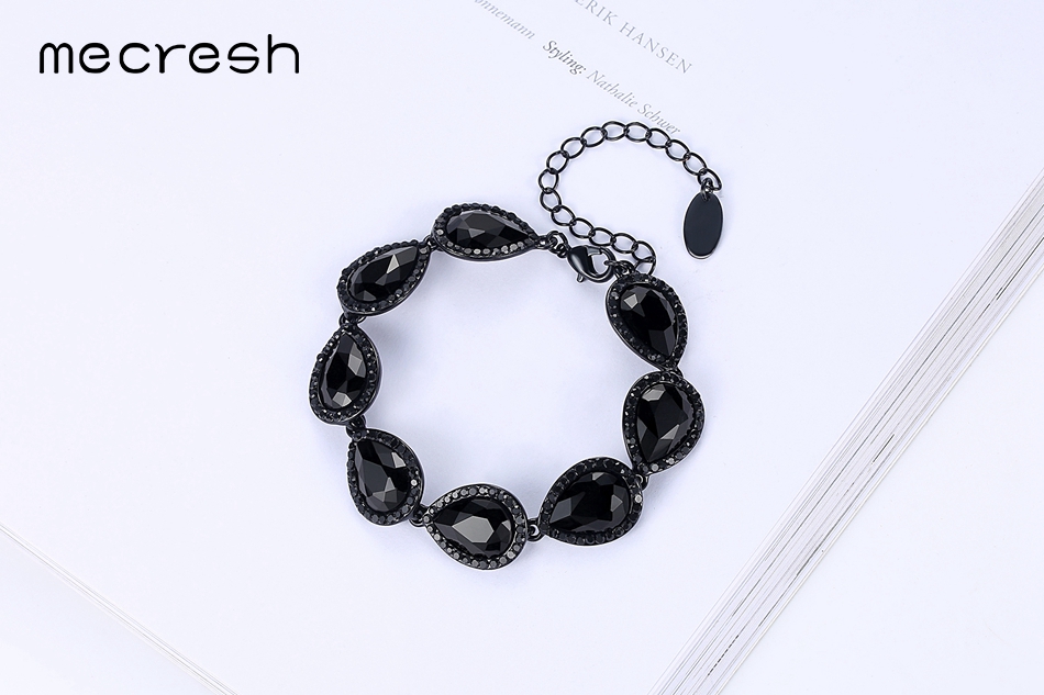 Mecresh Clear Crystal Bridal Jewelry Sets Teardrop Bracelet Earrings Sets Wedding Jewelry for Women Classic Style EH444+SL051