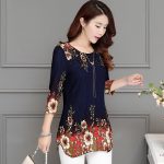 2019 New Arrival Fashion Summer Three Quarter Slim floral long Shirt Female Casual Slim Color Plus Size elegant Printed Blouse