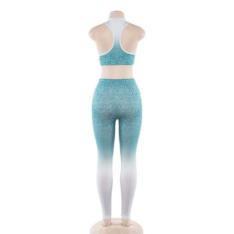 Women Fitness Yoga Set Ombre Ensemble Gym Wear Running Clothing Tracksuit Sport Suit Sexy Sportswear Scrunch Butt Leggings Top