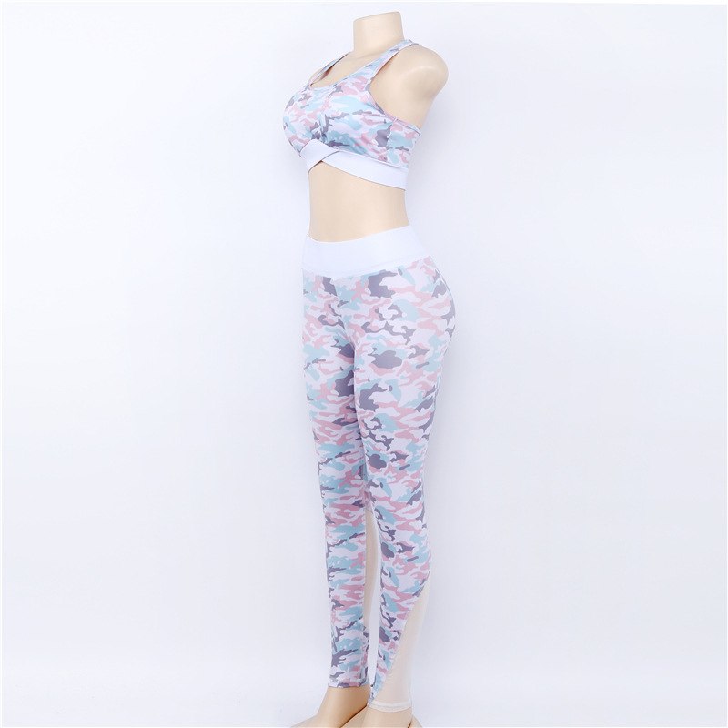 Women Yoga Set Sexy Fitness Tracksu Blue White Camouflage Sportswear Gym Wear Running Clothes Sport Suit Tank Top Leggings Pants