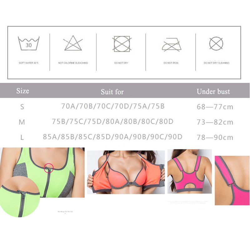 Double Layer Zipper Sports Bra Ladies Fitness Yoga Bra Push Up High Padded Shirt Underwear Running Vest Gym Exercise Sportswear