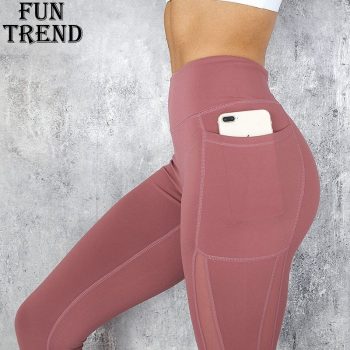 Pocket Solid Sport Yoga Pants High Waist Mesh Sport Leggings Fitness Women Yoga Leggings Training Running Pants Sportswear Women