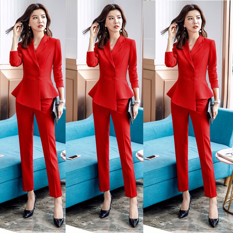 Women Suits 2019 Elegant Professional Wear Irregular Chic Blazers Office Lady Fashion Casual Work Coat Pants Suits Women Clothes
