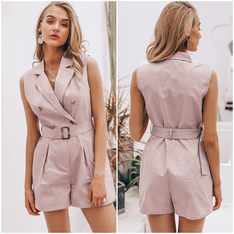 Simplee Elegant sashes khaki cotton women playsuit Summer pockets button zipper rompers short jumpsuit Office ladies overalls Simplee Elegant sashes khaki cotton women playsuit Summer pockets button zipper rompers short jumpsuit Office ladies overalls
