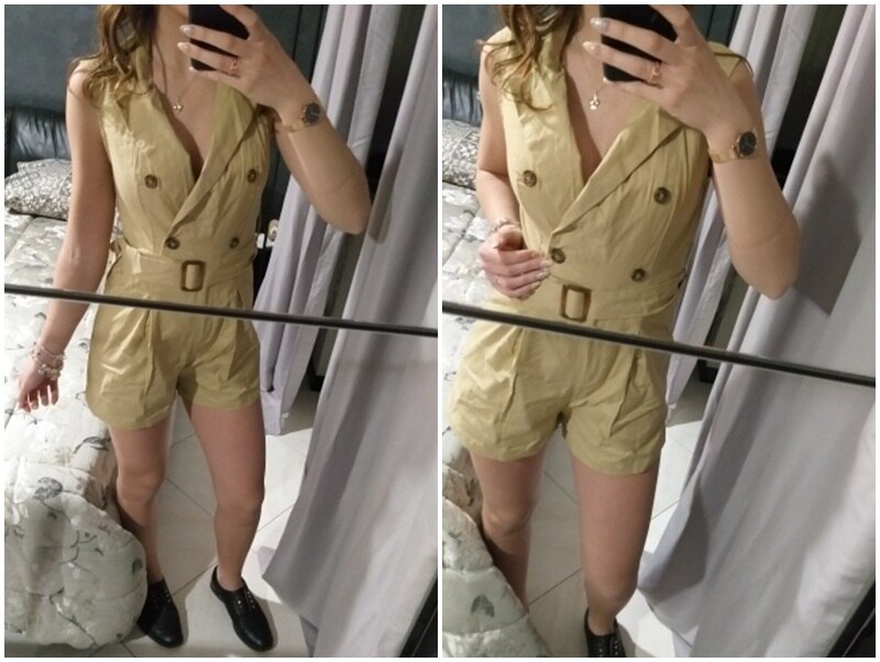 Simplee Elegant sashes khaki cotton women playsuit Summer pockets button zipper rompers short jumpsuit Office ladies overalls Simplee Elegant sashes khaki cotton women playsuit Summer pockets button zipper rompers short jumpsuit Office ladies overalls