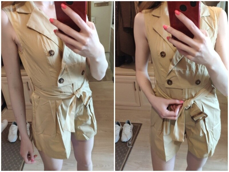 Simplee Elegant sashes khaki cotton women playsuit Summer pockets button zipper rompers short jumpsuit Office ladies overalls Simplee Elegant sashes khaki cotton women playsuit Summer pockets button zipper rompers short jumpsuit Office ladies overalls