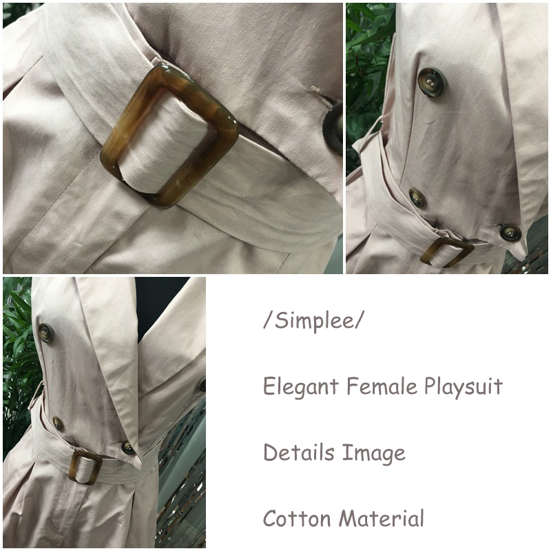 Simplee Elegant sashes khaki cotton women playsuit Summer pockets button zipper rompers short jumpsuit Office ladies overalls Simplee Elegant sashes khaki cotton women playsuit Summer pockets button zipper rompers short jumpsuit Office ladies overalls