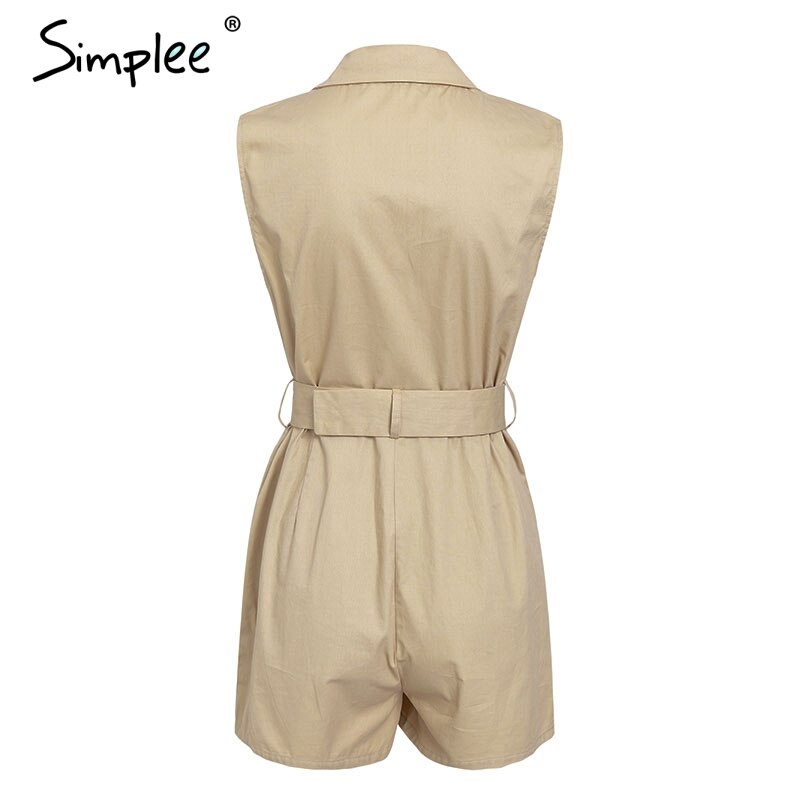 Simplee Elegant sashes khaki cotton women playsuit Summer pockets button zipper rompers short jumpsuit Office ladies overalls Simplee Elegant sashes khaki cotton women playsuit Summer pockets button zipper rompers short jumpsuit Office ladies overalls