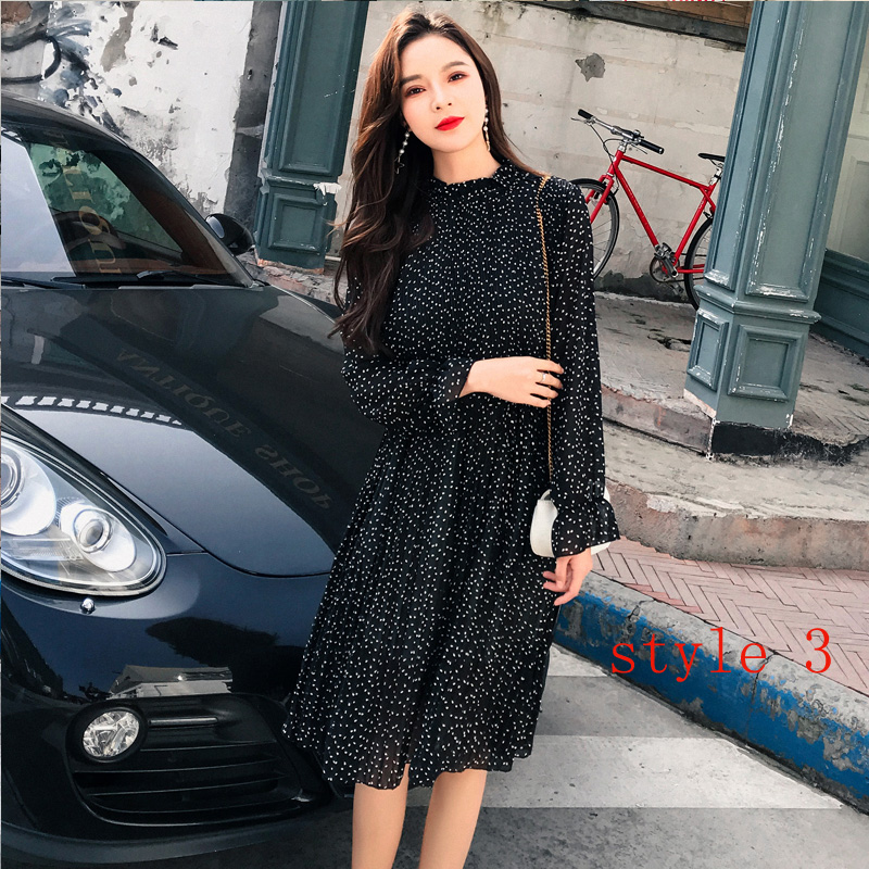 Women Two layers chiffon pleated dress 2019 spring autumn female vintage elegant long sleeve loose casual office lady dress