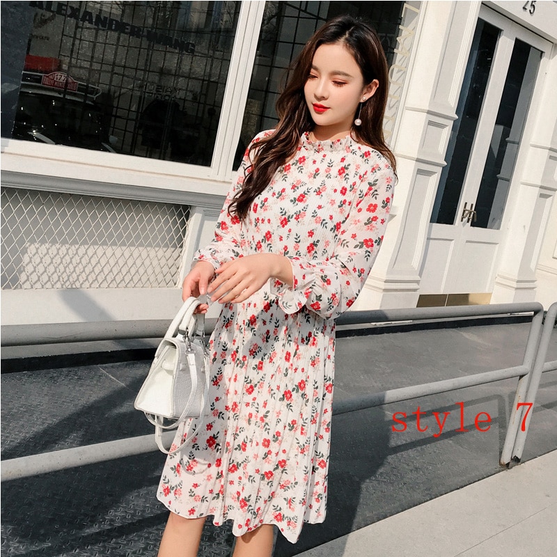 Women Two layers chiffon pleated dress 2019 spring autumn female vintage elegant long sleeve loose casual office lady dress