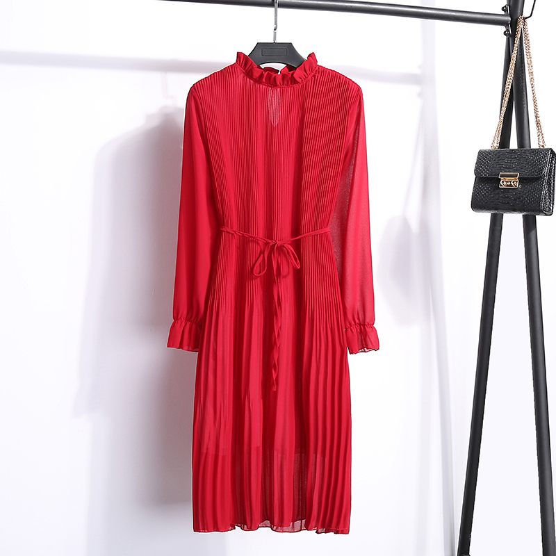 Women Two layers chiffon pleated dress 2019 spring autumn female vintage elegant long sleeve loose casual office lady dress