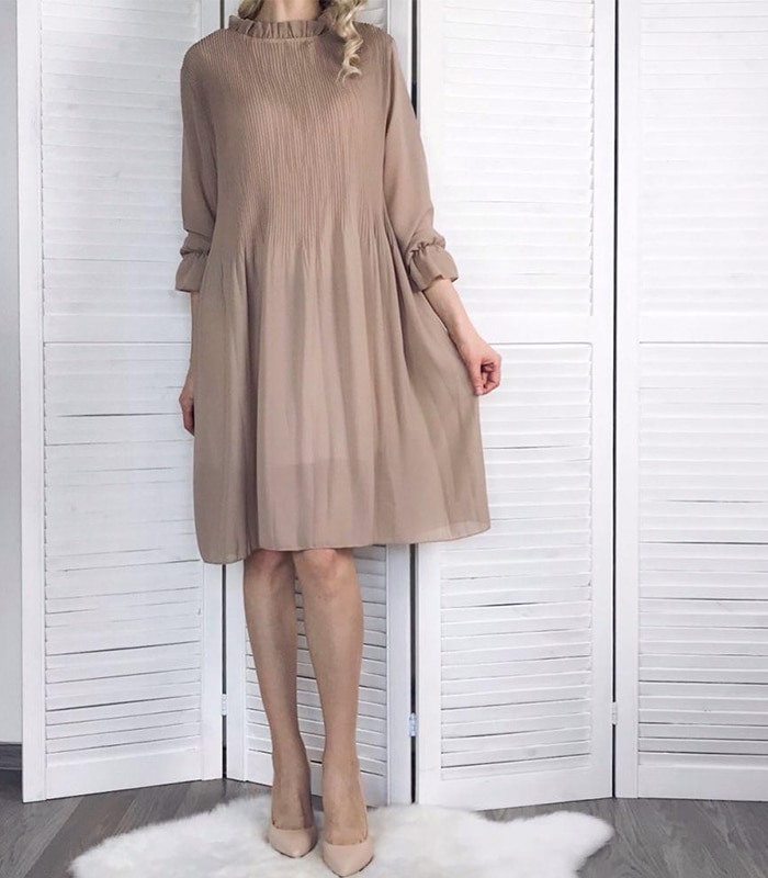 Women Two layers chiffon pleated dress 2019 spring autumn female vintage elegant long sleeve loose casual office lady dress