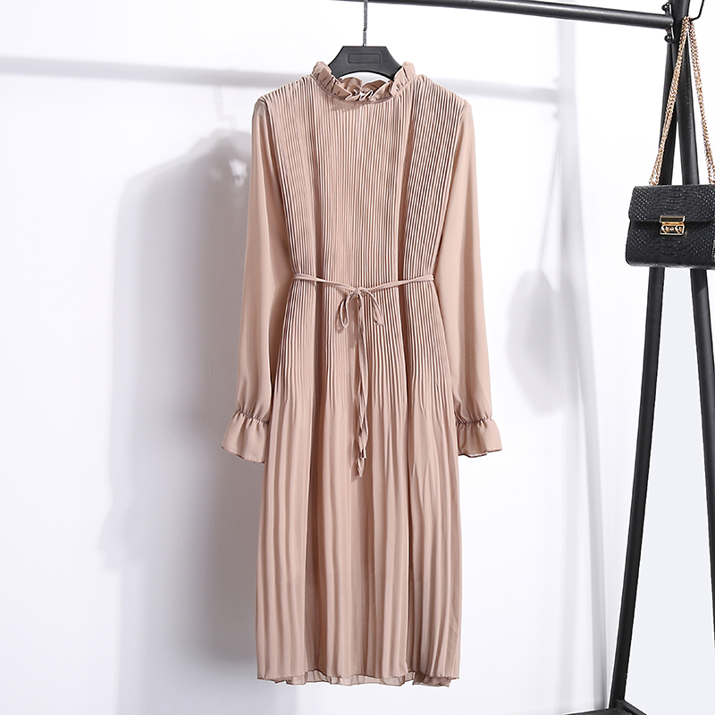 Women Two layers chiffon pleated dress 2019 spring autumn female vintage elegant long sleeve loose casual office lady dress