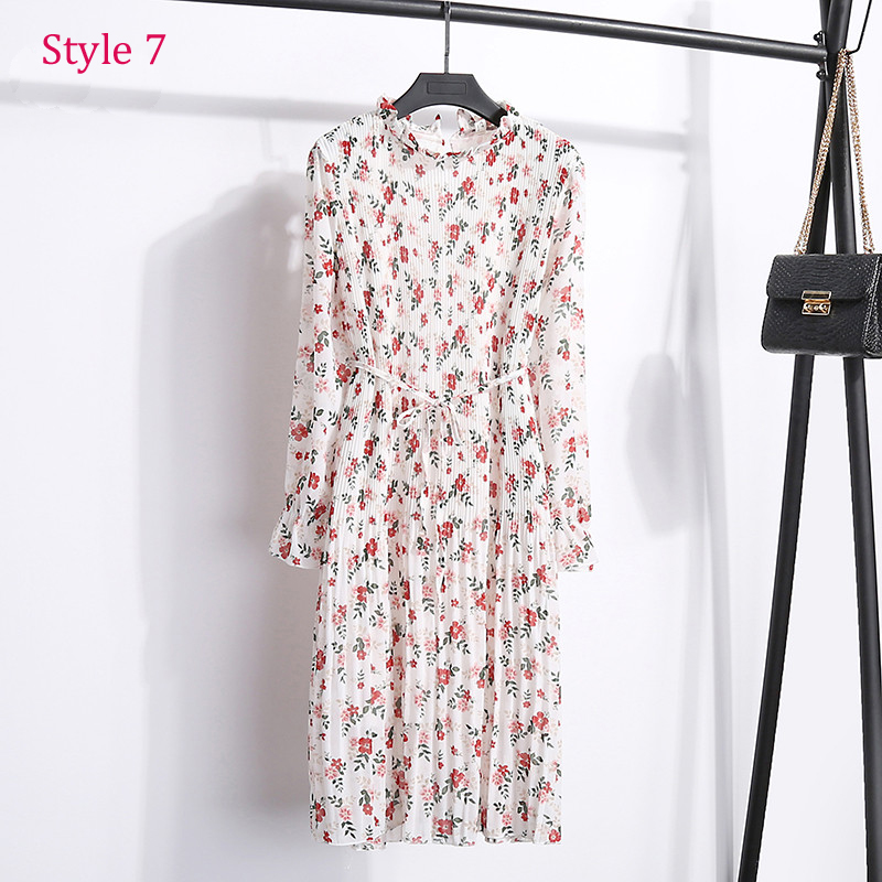 Women Two layers chiffon pleated dress 2019 spring autumn female vintage elegant long sleeve loose casual office lady dress