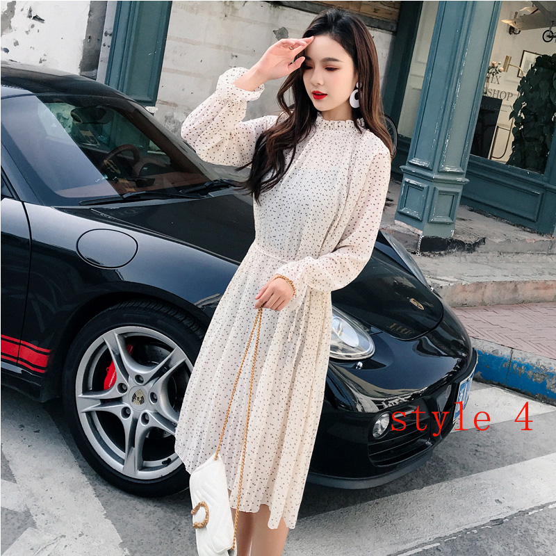 Women Two layers chiffon pleated dress 2019 spring autumn female vintage elegant long sleeve loose casual office lady dress