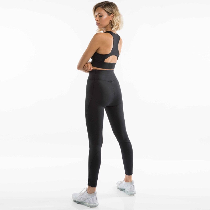 Z&P 2 Piece Set Women Yoga Set High Waist Tracksuit Clothes Sexy Crop Top Solid Fitness Set Patchwork Womens Gym Outfits