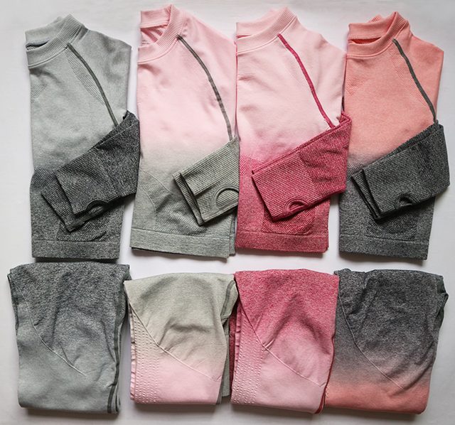 2 Pcs Yoga Set Women Long Sleeve Crop Top And High Waisted Tummy Control Sport Leggings Gym Clothing Ombre Seamless Sport Suit