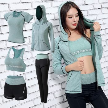 Womens Yoga Sets Five 5 Pieces Set Training Sports Sets Female Workout Clothes for Women Sportswear Gym Training Clothing S-3XL