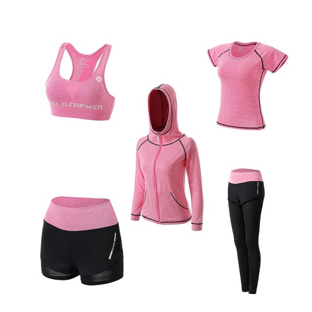 Womens Yoga Sets Five 5 Pieces Set Training Sports Sets Female Workout Clothes for Women Sportswear Gym Training Clothing S-3XL