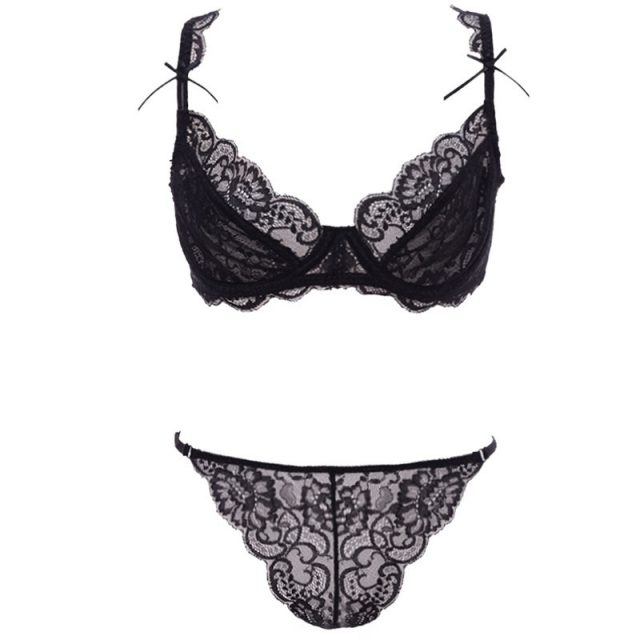 New arrival sexy lacepush up bra briefs set sexy woman lolita girl bra set lace woman underwear three color Black white Pink