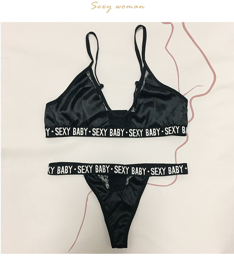 CWXANS Sexy Women Bra Set Alphabet Push Up Lingerie Bralette Wire Free Bras Mesh Transparent Seamless Thong Panties Underwear