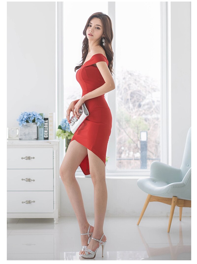 Sexy Off-shoulder Ruched Women Dress 2019 Slim Waist Irregular Female Dress Elegant Summer Package Hip Vestidos femme