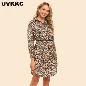 Uvkkc Summer Leopard Women Dress 2019 Ladies Spring Elegant Party Sexy Boho Beach Long Sleeve Shirt Dresses For Women Vestidos