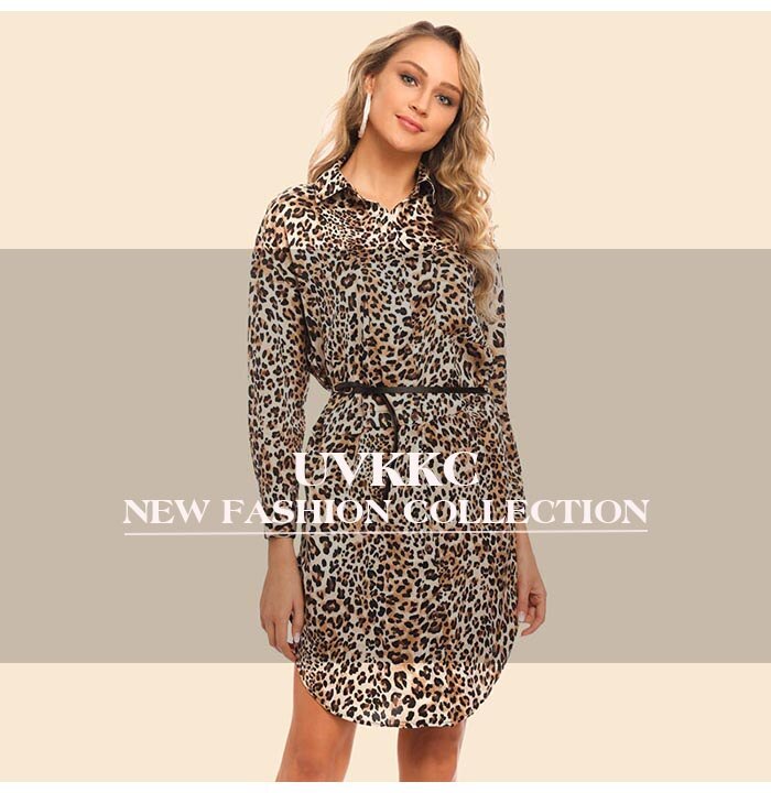 Uvkkc Summer Leopard Women Dress 2019 Ladies Spring Elegant Party Sexy Boho Beach Long Sleeve Shirt Dresses For Women Vestidos