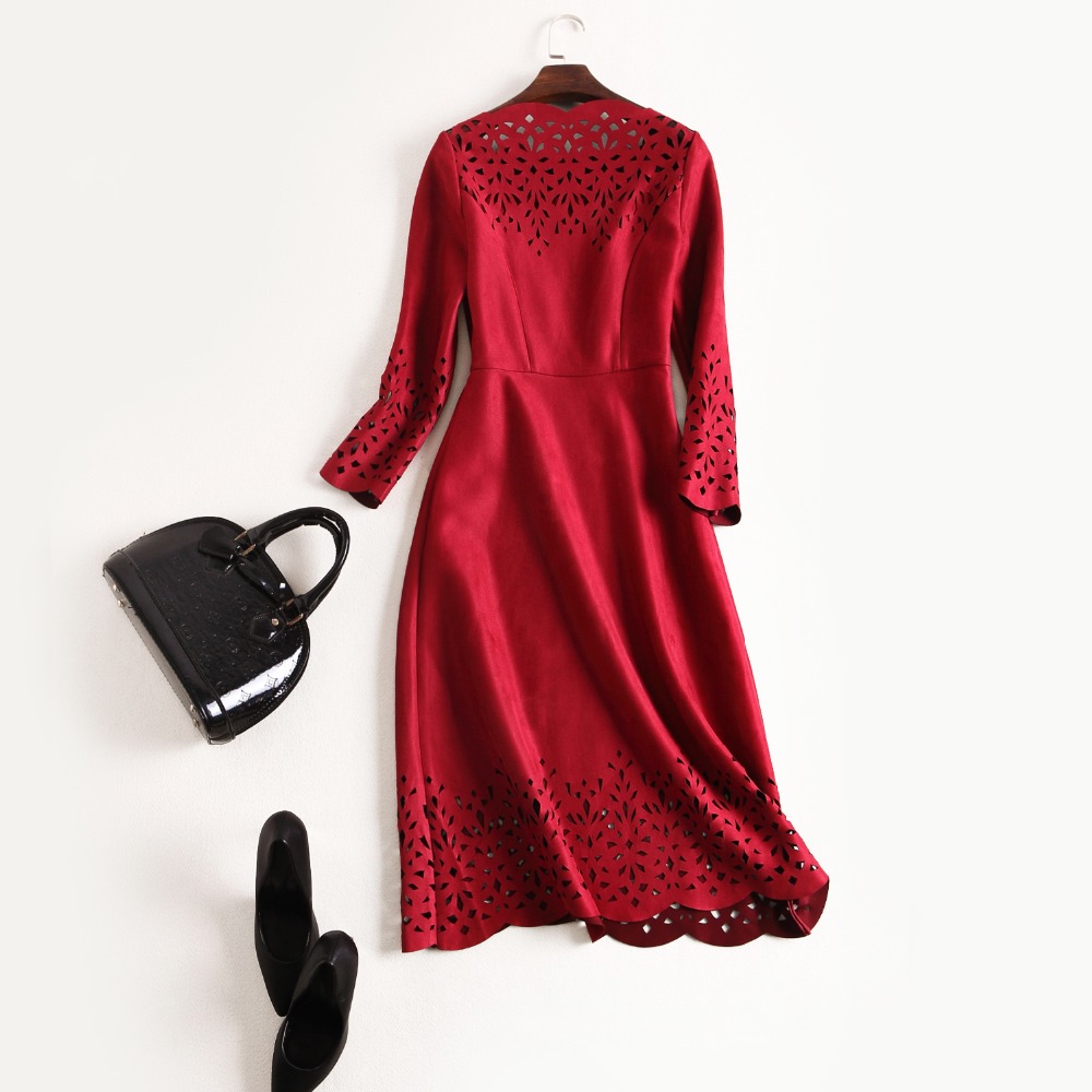 2018 NEW luxury spring Autumn Hollow Out dress Women Clothing winter Party Dress A Line Knee Length slim Suede Fabric dresses 2018 NEW luxury spring Autumn Hollow Out dress Women Clothing winter Party Dress A Line Knee Length slim Suede Fabric dresses