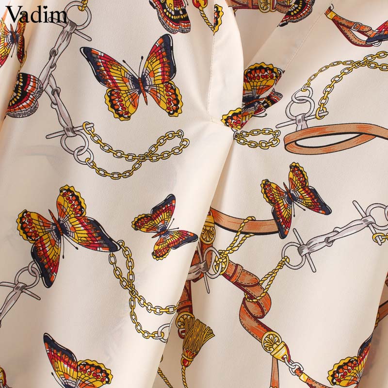 Vadim women stylish chains butterfly print blouses long sleeve pleated shirts fashion female casual chic tops blusas LA357