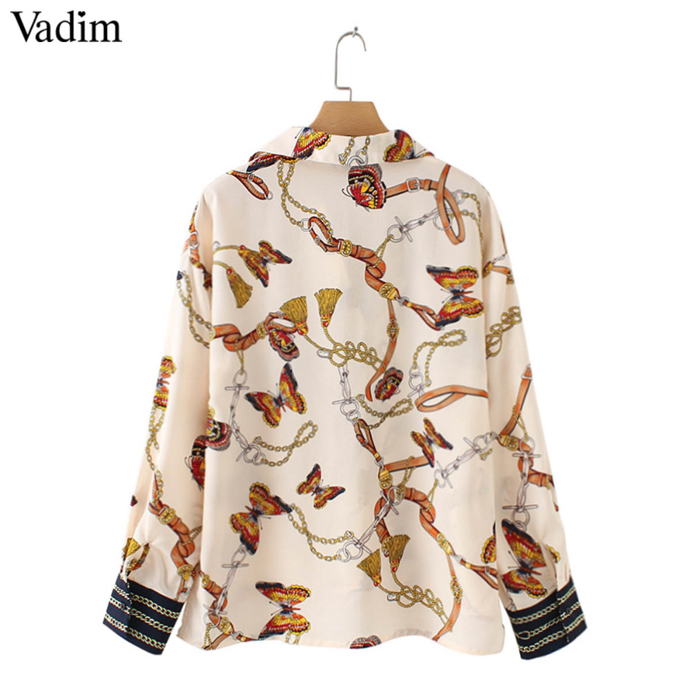 Vadim women stylish chains butterfly print blouses long sleeve pleated shirts fashion female casual chic tops blusas LA357