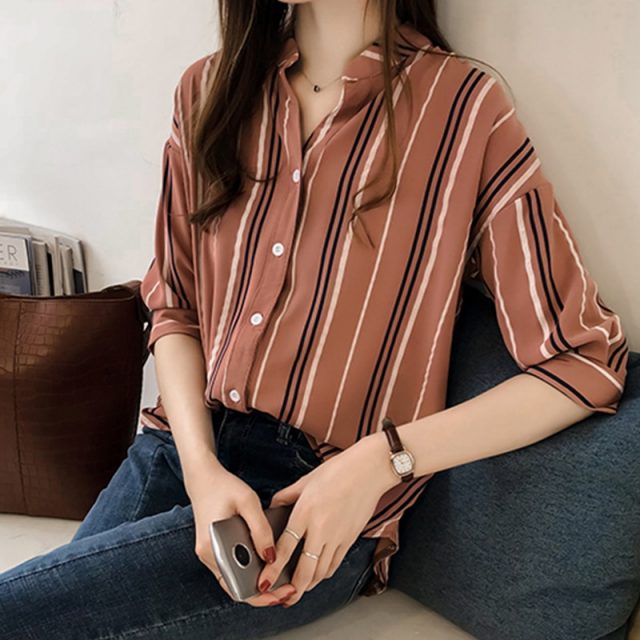 2019 Summer Women Blouse Shirt Korean Spring Fashion Striped Casual Half Sleeve Plus Size Shirt Tops Women Female