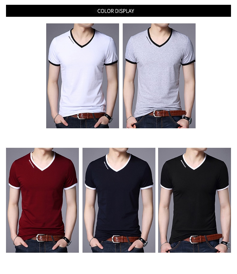 New Mens T Shirts Fashion Summer V-Neck Slim Fit Short Sleeve T Shirt Men Mercerized Cotton Brand-Clothing Casual Men T-Shirt