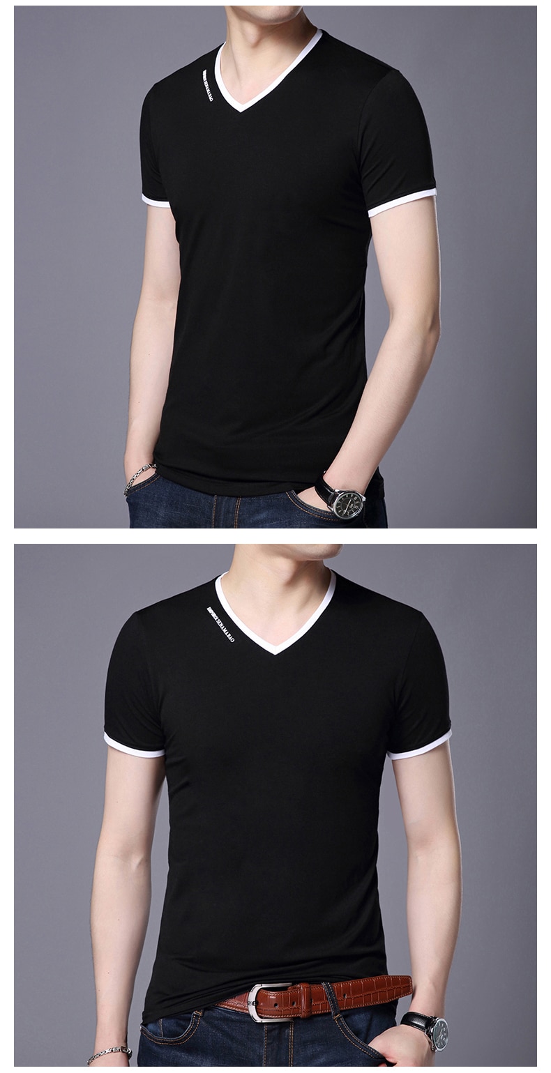 New Mens T Shirts Fashion Summer V-Neck Slim Fit Short Sleeve T Shirt Men Mercerized Cotton Brand-Clothing Casual Men T-Shirt