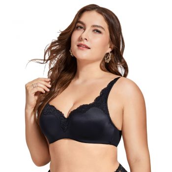 Women's Full-Coverage Underwire Smooth Lightly Lined No Show Supportive Lace T-shirt Bra