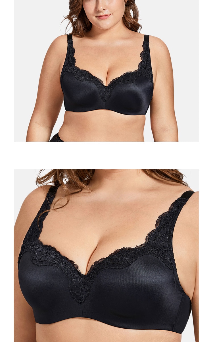 Women's Full-Coverage Underwire Smooth Lightly Lined No Show Supportive Lace T-shirt Bra