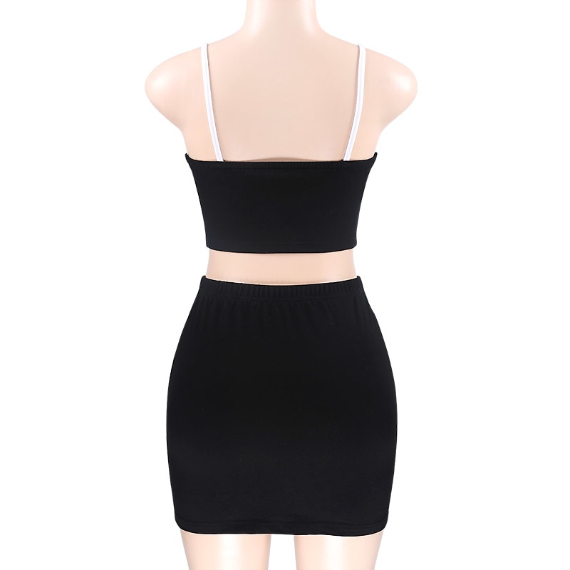 InstaHot Sexy 2 Pieces Sets Tops Skirts White Stripe Black Sets Women Cotton Strap Bustier Cropped Camis Mini Short Skirts Lady InstaHot Sexy 2 Pieces Sets Tops Skirts White Stripe Black Sets Women Cotton Strap Bustier Cropped Camis Mini Short Skirts Lady