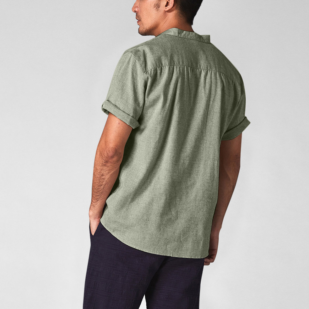 Men Cotton Linen Shirts Casual Shirts V-Neck Buttons Breathable Pullover Summer Wear Shirt Roll Up Sleeves Cool Green khaki Tops Men Cotton Linen Shirts Casual Shirts V-Neck Buttons Breathable Pullover Summer Wear Shirt Roll Up Sleeves Cool Green khaki Tops