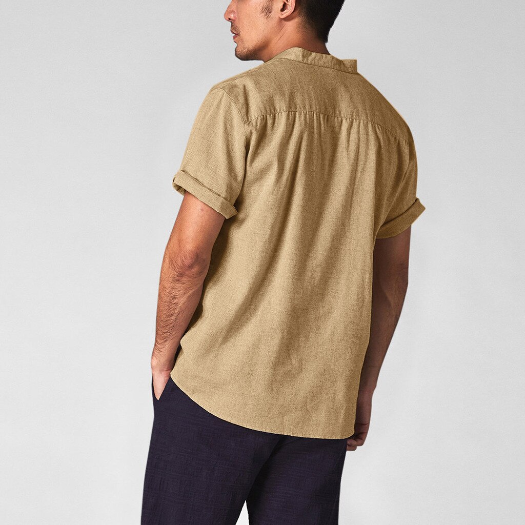 Men Cotton Linen Shirts Casual Shirts V-Neck Buttons Breathable Pullover Summer Wear Shirt Roll Up Sleeves Cool Green khaki Tops Men Cotton Linen Shirts Casual Shirts V-Neck Buttons Breathable Pullover Summer Wear Shirt Roll Up Sleeves Cool Green khaki Tops