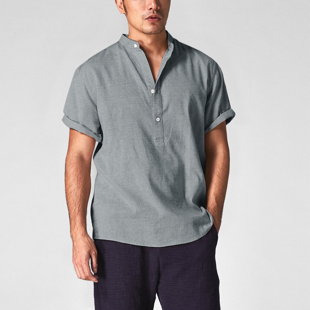 Men Cotton Linen Shirts Casual Shirts V-Neck Buttons Breathable Pullover Summer Wear Shirt Roll Up Sleeves Cool Green khaki Tops Men Cotton Linen Shirts Casual Shirts V-Neck Buttons Breathable Pullover Summer Wear Shirt Roll Up Sleeves Cool Green khaki Tops