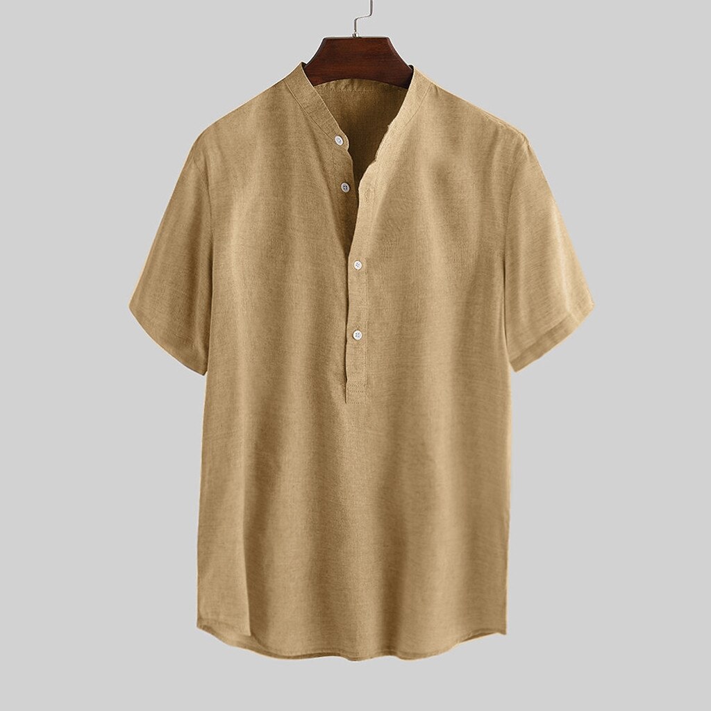 Men Cotton Linen Shirts Casual Shirts V-Neck Buttons Breathable Pullover Summer Wear Shirt Roll Up Sleeves Cool Green khaki Tops Men Cotton Linen Shirts Casual Shirts V-Neck Buttons Breathable Pullover Summer Wear Shirt Roll Up Sleeves Cool Green khaki Tops