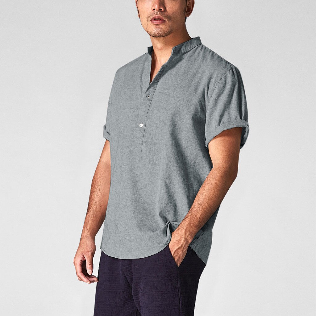 Men Cotton Linen Shirts Casual Shirts V-Neck Buttons Breathable Pullover Summer Wear Shirt Roll Up Sleeves Cool Green khaki Tops Men Cotton Linen Shirts Casual Shirts V-Neck Buttons Breathable Pullover Summer Wear Shirt Roll Up Sleeves Cool Green khaki Tops