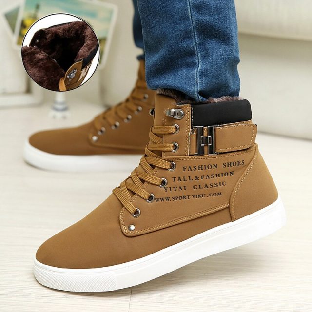 Warm winter shoes men sneakers 2019 solid lace-up flat with men shoes ankle boots comfortable mans footwear zapatos de hombre