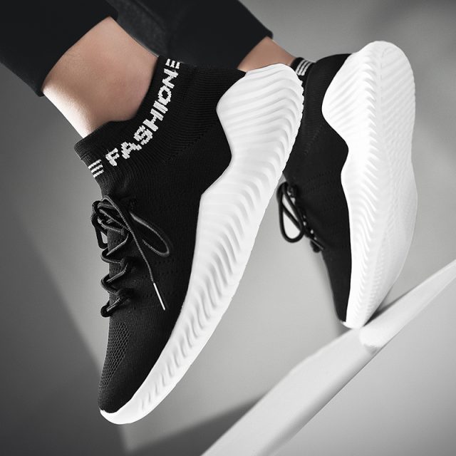 Hemmyi Mens Shoes Casual Flyknit Breathable Sock Footwear 2019 Comfortable Man Sneakers Black Lace-up Tenis Masculino Adulto
