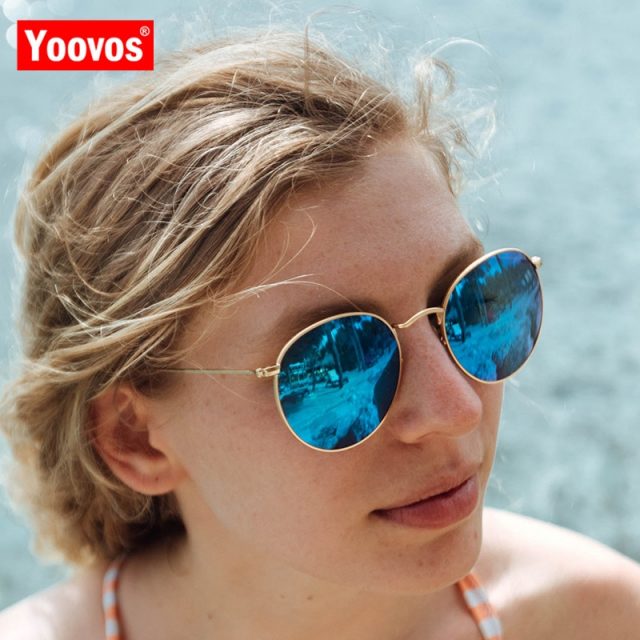 Yoovos 2019 Vintage Metal Sunglasses Women Mirror Brand Designer Round Female Sun Glasses Classic Fashion Oculos De Sol Gafas