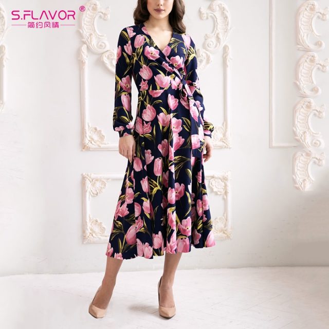 S. FLAVOR New 2019 Patchwork Dresses Fashion Spring Casual Long Sleeve Dress A line Vintage Women Lace Vestidos High Quality