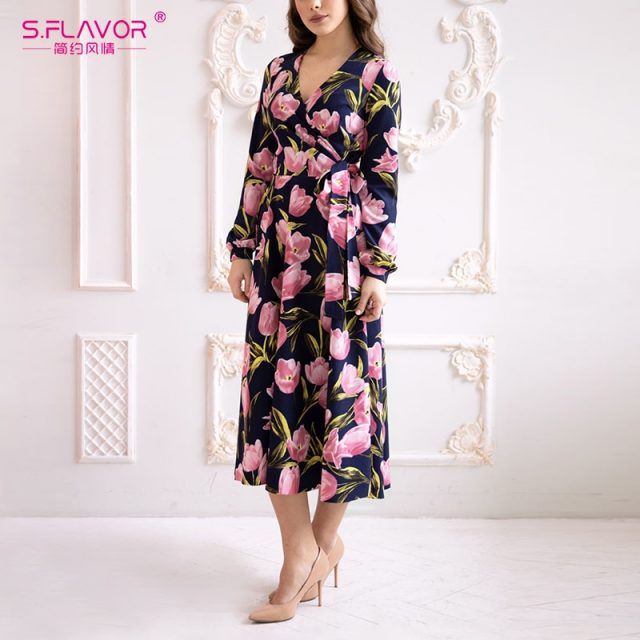 S. FLAVOR New 2019 Patchwork Dresses Fashion Spring Casual Long Sleeve Dress A line Vintage Women Lace Vestidos High Quality