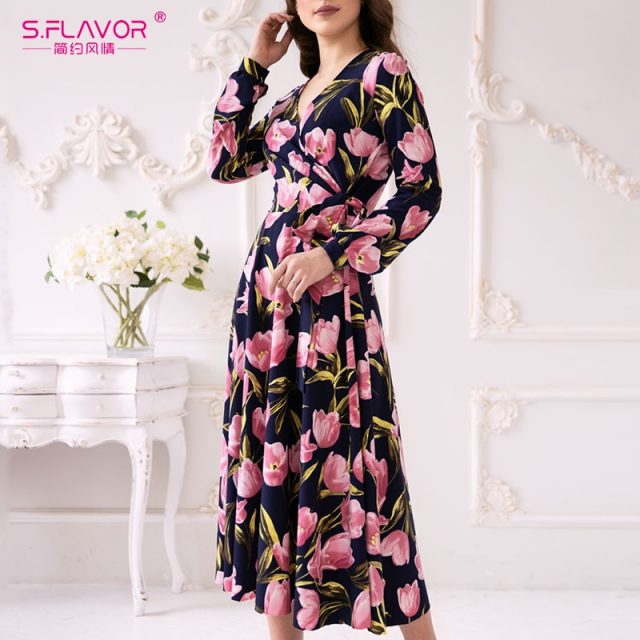 S. FLAVOR New 2019 Patchwork Dresses Fashion Spring Casual Long Sleeve Dress A line Vintage Women Lace Vestidos High Quality