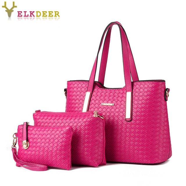 2019 Luxury three-piece composite designer woven pattern handbags for women High quality pu leather shoulder bags for ladies