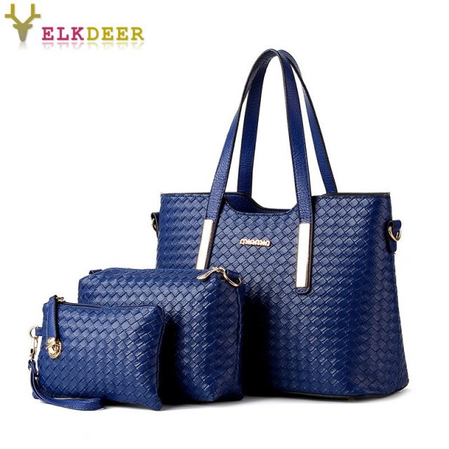 2019 Luxury three-piece composite designer woven pattern handbags for women High quality pu leather shoulder bags for ladies